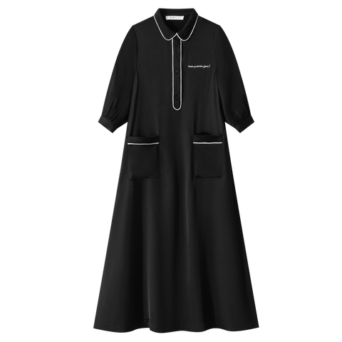 Coco Blanc Black Silk Shirt Dress Maxi