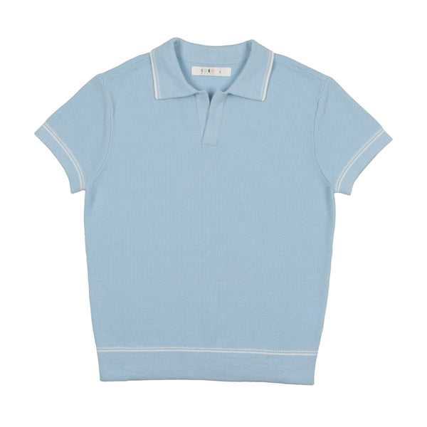 Coco Blanc Stitched Polo Pale Blue