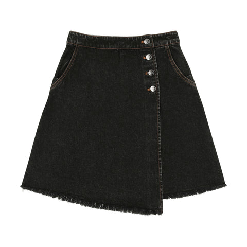 Coco Blanc Denim Button Skirt Black  Denim