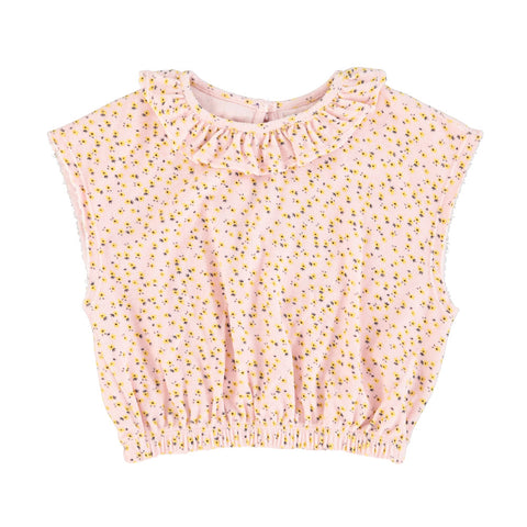 Piupiuchick Sleeveless Blouse W/ Collar | Light Pink W/ Yellow Flowers