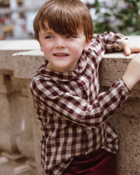 Coco Blanc Plaid Shirt Burgundy Blue Plaid