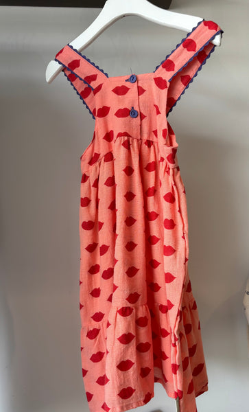 Piupiuchick Long Layered Dress | Pink W/ Red Lips