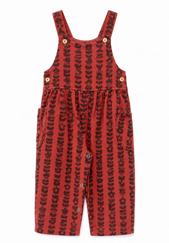 Piupiuchick Bordeaux & Black Flowers Dungarees