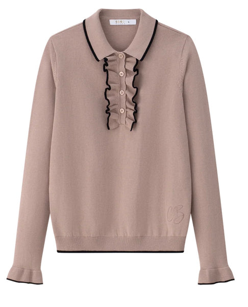 Coco Blanc Ruffle Polo Sweater Blush