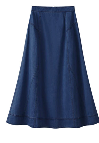 Coco Blanc Blue Denim Stitched Skirt