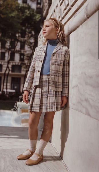 Coco Blanc Girls Blazer Blue Plaid