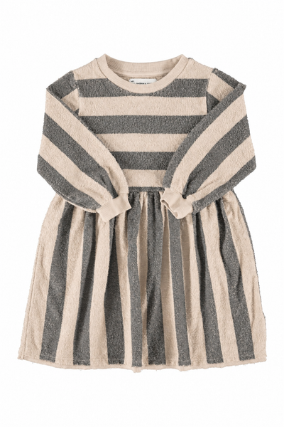 Piupiuchick Knee-Lenght Dress | Ecru & Green W/ Stripes