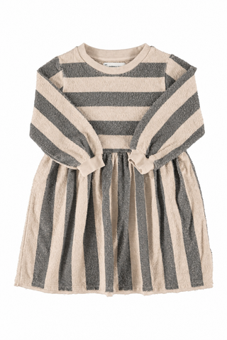Piupiuchick Knee-Lenght Dress | Ecru & Green W/ Stripes