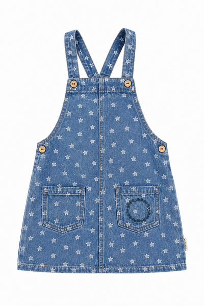 Piupiuchick Short Dress W/ Straps | Washed Navy Denim W/ Stars
