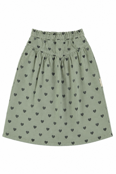 Piupiuchick Kneee-Lenght Skirt | Green W/ Black Hearts