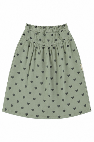 Piupiuchick Kneee-Lenght Skirt | Green W/ Black Hearts