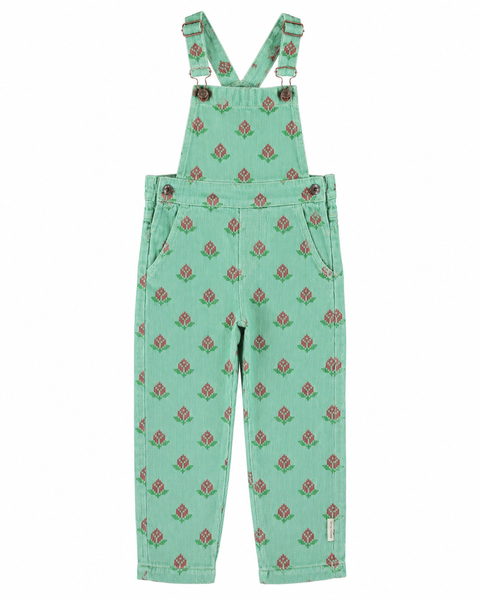 Piupiuchick Dungarees | Green W/ Big Flowers