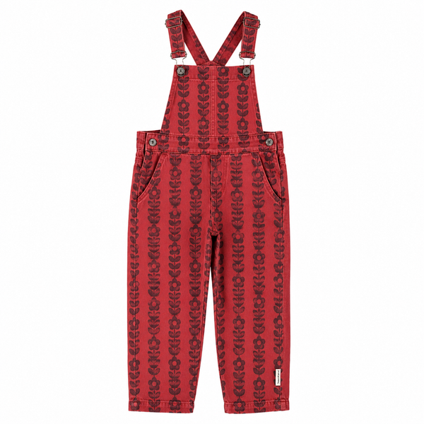 Piupiuchick Dungarees | Bordeaux W/ Black Flowers