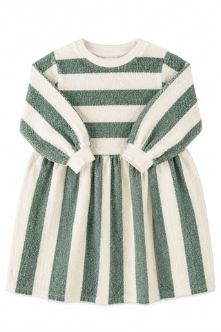 Piupiuchick Short Dress | Ecru & Green W/ Stripes
