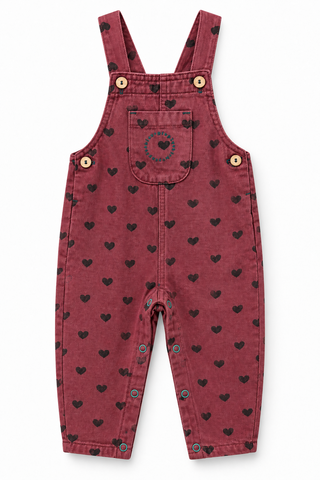 Piupiuchick Pink & Black Hearts Dungarees