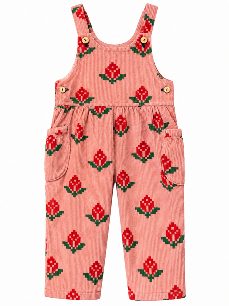 Piupiuchick Pink Big Flowers Dungarees