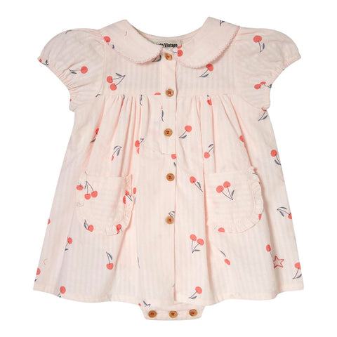 Tocoto Vintage Baby Bodysuit Dress With Cherries Print Pink