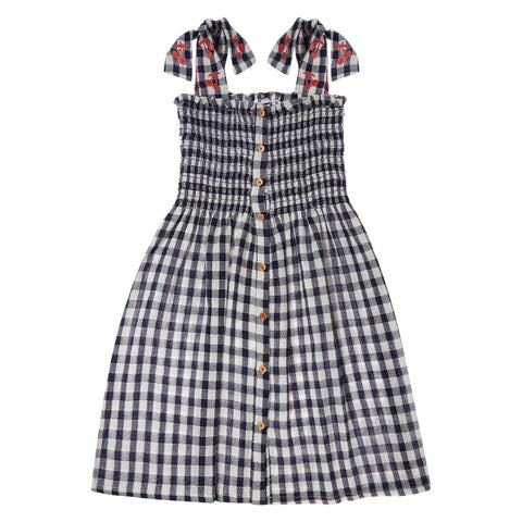 Tocoto Vintage Long Vichy Check Dress With Straps Navy