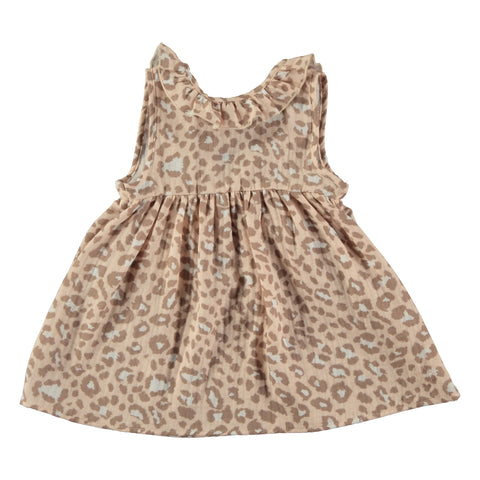 Tocoto Vintage Baby Animal Print Dress With Ruffled Neckline Pink