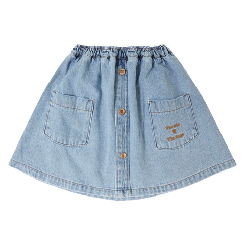 Tocoto Vintage Long Blue Denim Skirt With Pockets Blue