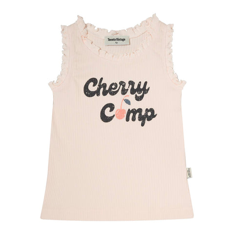 Tocoto Vintage Girls' Sleeveless T-Shirt "Cherry Camp Pink