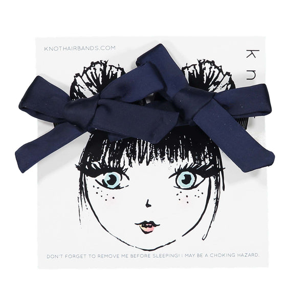 Knot Hairbands Silk Mini Bow Clip Set // Navy