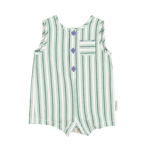 Piupiuchick Baby Short Jumpsuit | White W/ Large Green Stripes