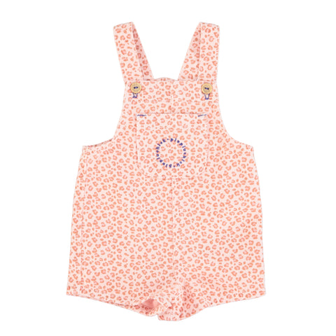 Piupiuchick Baby Short Dungarees | Light Pink W/ Animal Print