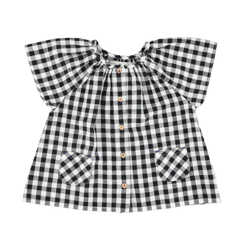 Piupiuchick Blouse W/ Butterfly Sleeves | Black & White Checkered