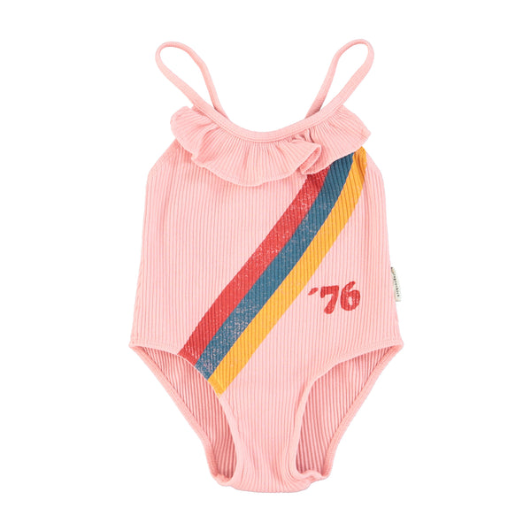 Piupiuchick Swimsuit W/ Ruffles | Pink W/ Multicolor Stripes
