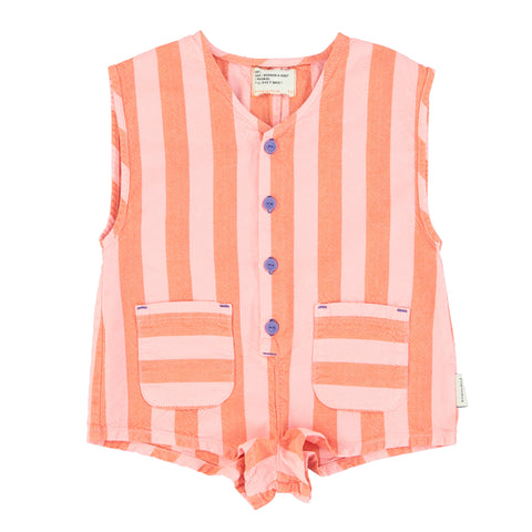 Piupiuchick Short Sleeveless Jumpsuit | Orange & Pink Stripes