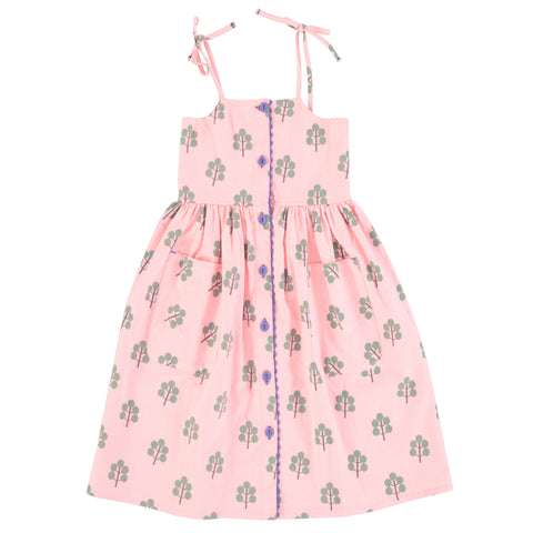 Piupiuchick Long Dress | Pink W/ Green Trees