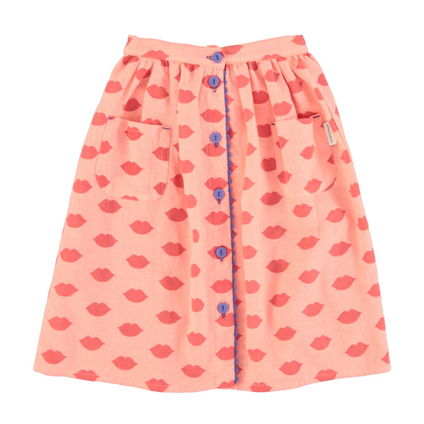 Piupiuchick Long Skirt W/ Front Pockets | Coral W/ Red Lips