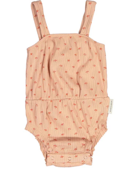Piupiuchick Playsuit w/ thin straps | light pink w/ red sunshade allover