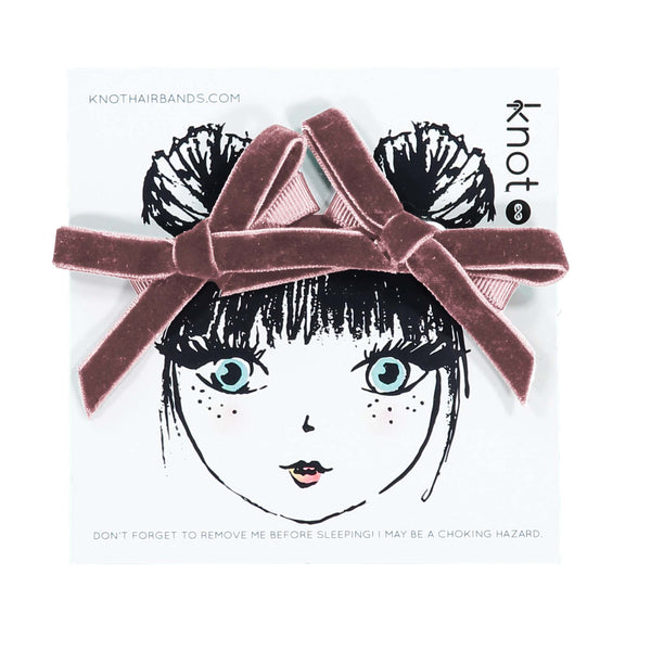 Knot Hairbands Velvet Ribbon Mini Bow Set // Blush