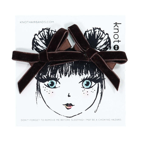 Knot Hairbands Velvet Ribbon Mini Bow Set // Cocoa