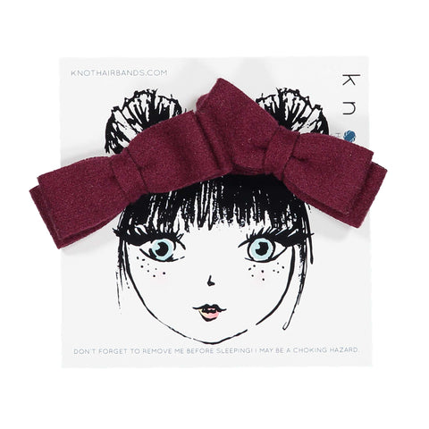 Knot Hairbands Wool Mini Bow Clip Set // Burgundy