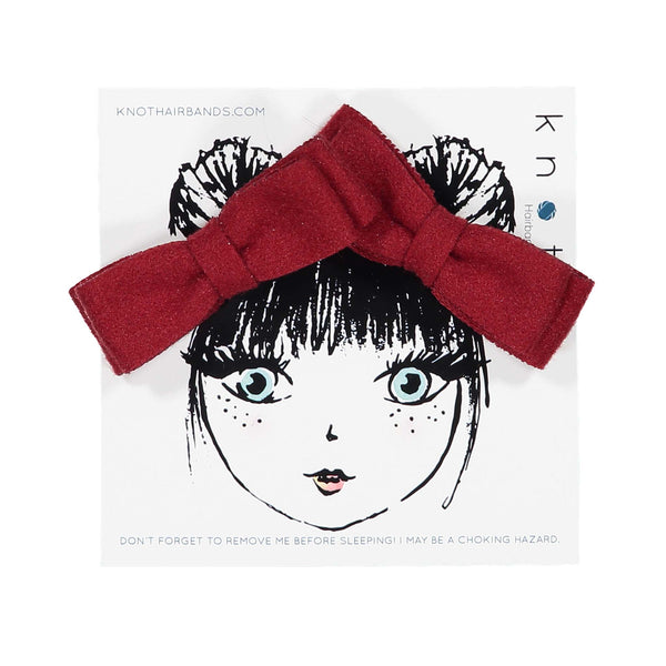 Knot Hairbands Wool Mini Bow Clip Set // Red