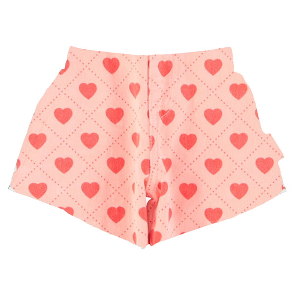 Piupiuchick Shorts W/ Fringes Pink W/ Red Hearts Allover