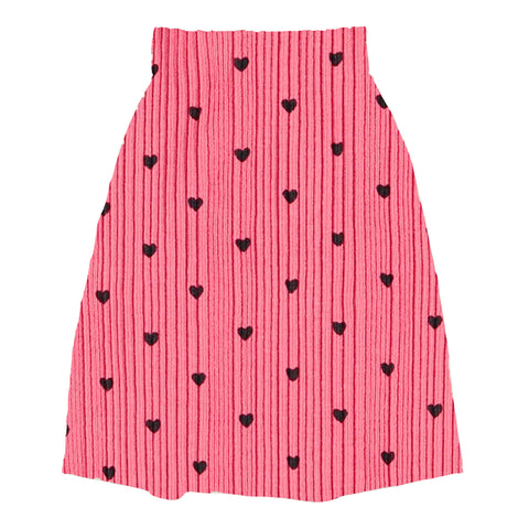Piupiuchick Knee-Lenght Skirt Pink W/ Black Hearts Allover