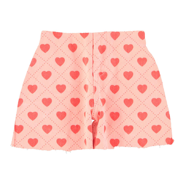 Piupiuchick Knee-Lenght Skirt Pink W/ Red Hearts Allover