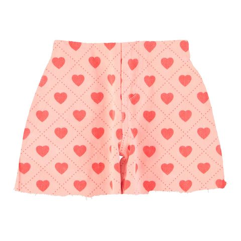 Piupiuchick Knee-Lenght Skirt Pink W/ Red Hearts Allover