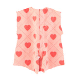Piupiuchick Short Sleeveless Jumpsuit | Pink W/ Red Hearts Allover