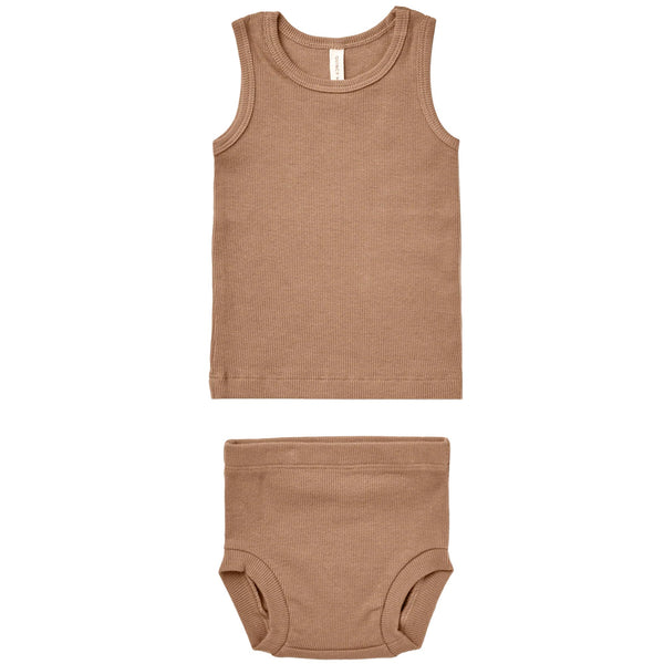 Quincy Mae Ribbed Tank + Bloomer Set Clay