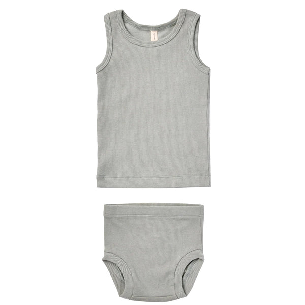 Quincy Mae Ribbed Tank + Bloomer Set Sky