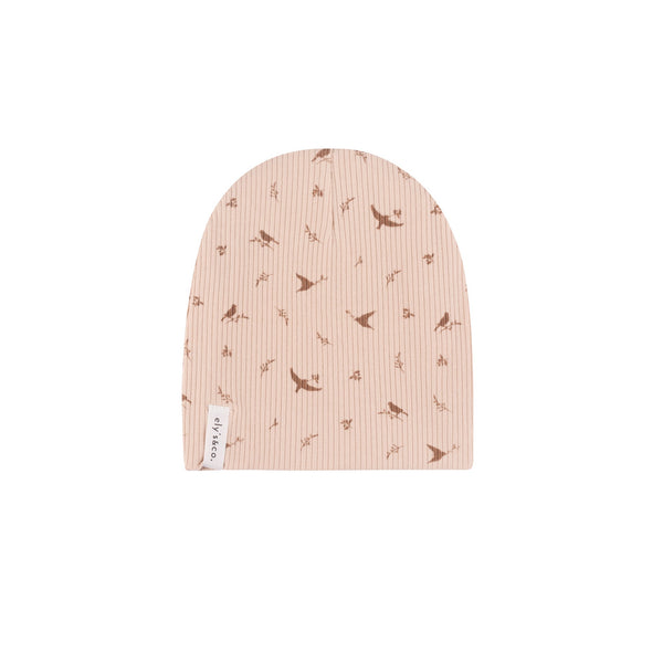 Ely’s & Co Ribbed Cotton - Bird - Brown/Pink - Beanie