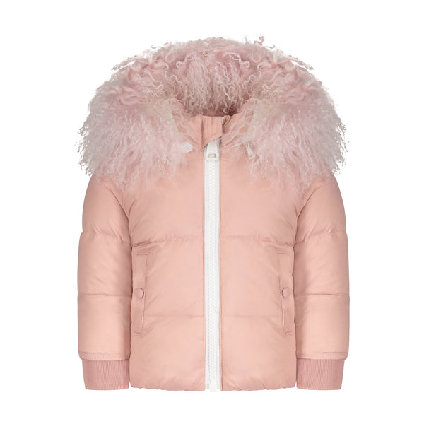 Scotch Bonnet Baby pink with white lamb fur