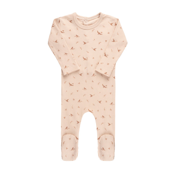 Ely’s & Co Ribbed Cotton - Bird - Brown/Pink - Footie