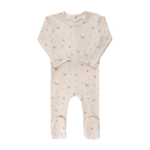 Ely’s & Co Ribbed Cotton - Bird - Pink/Cream - Footie