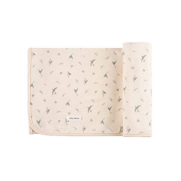 Ely’s & Co Ribbed Cotton - Bird - Sage/Cream - Blanket